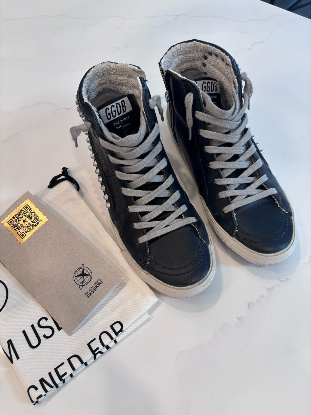 Golden Goose Classic High Top Slide Sneakers Black Studs 38 - Picture 3 of 10